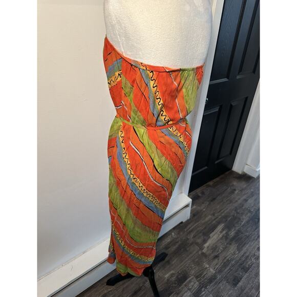 Vintage 90s Carole Little Orange Green Beach Boho Abstract Striped Dress Sz 14 - Picture 5 of 8
